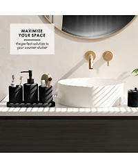 Clara Clark Complete Burlap Texture Polyresin Bathroom Decor and Accessory Set with Shower Curtain