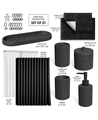 Clara Clark Complete Burlap Texture Polyresin Bathroom Decor and Accessory Set with Shower Curtain and Bath Rugs