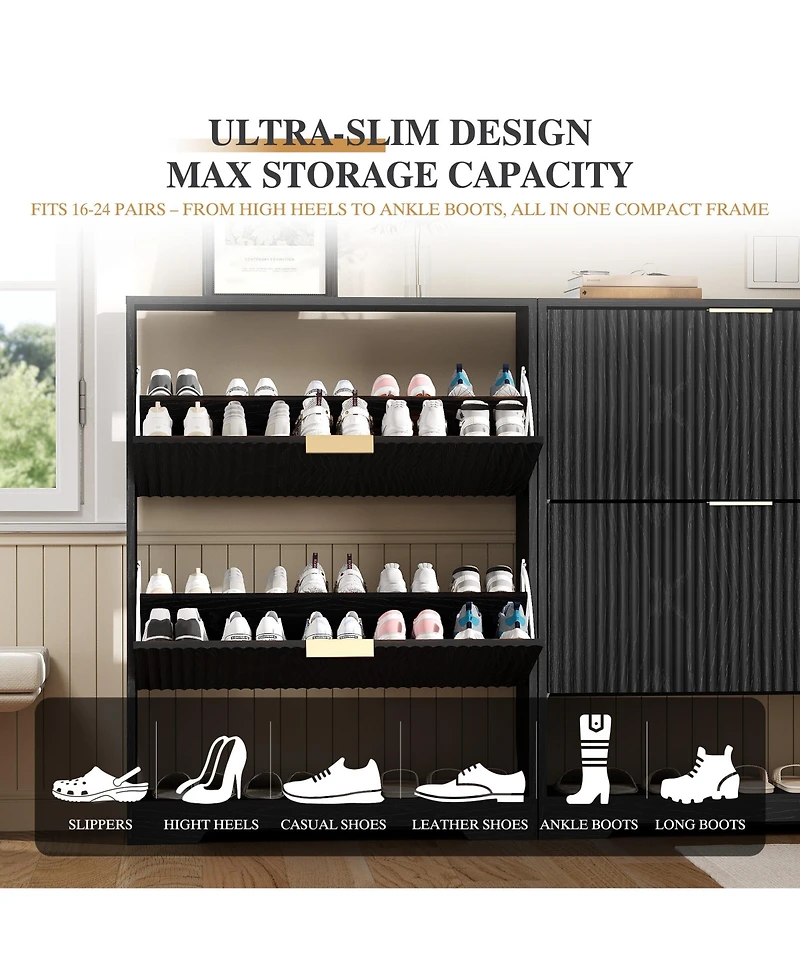 gaomon Entryway Shoe Storage Cabinet with double Flip Drawers, Wooden Organizer Adjustable Shelf, Slim Freestanding Rack