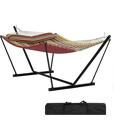 gaomon 2 Person Outdoor Hammock with Stand, Heavy Duty Portable Double Hammock with Balance Rope, Max 450 Lbs Capacity for Patio, Backyard