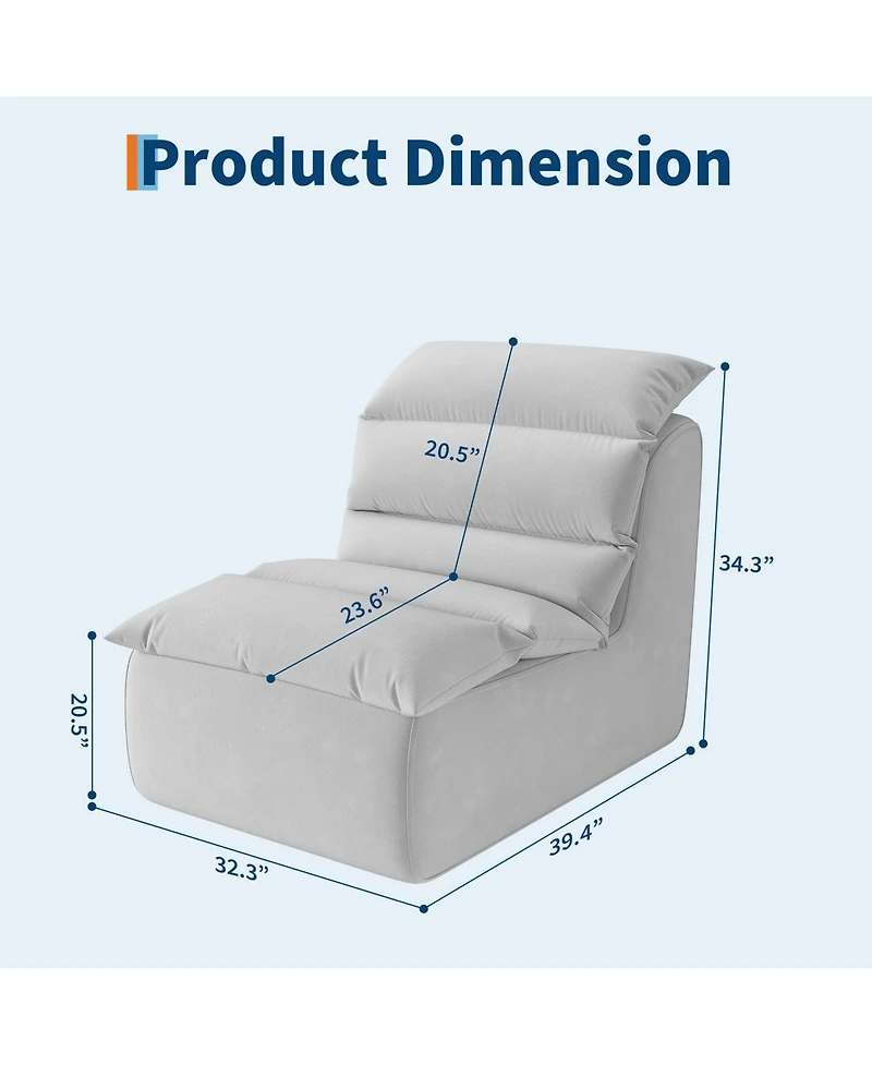 homfan Bean Bag Chair, Lazy Floor Couch with High-Resilience Foam, Beanbag Chairs for Adults, Fireside Sofa for Reading Gaming Living Room