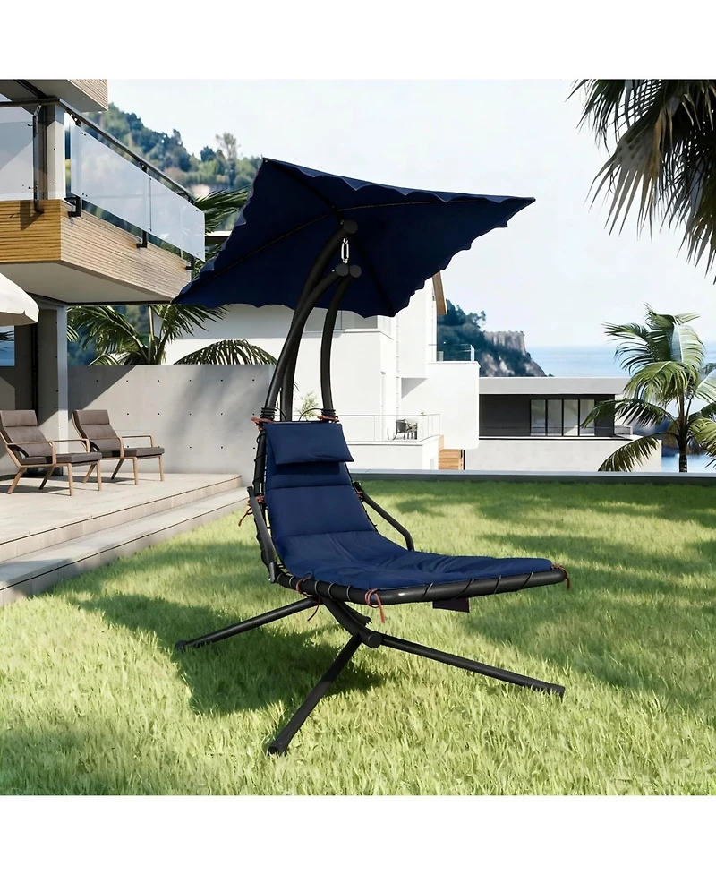 gaomon Hanging Chaise Lounge Swing Chair, Curved Steel Hammock Lounger Chairs for Patio Pool Garden Backyard