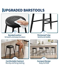 Gaomon Set of 2 Bar Stools, 26 Inch Counter Height Modern Barstools with Thick Seat, Metal Frame and Footrest, Faux Leather Saddle Stools for Kitchen