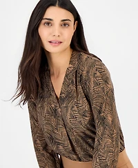 Anne Klein Essentials Petite Long-Sleeve Split-Neck Yoke Blouse