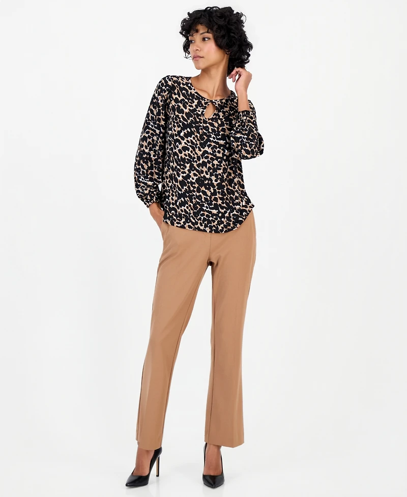 Anne Klein Essentials Petite Long-Sleeve Keyhole Blouse