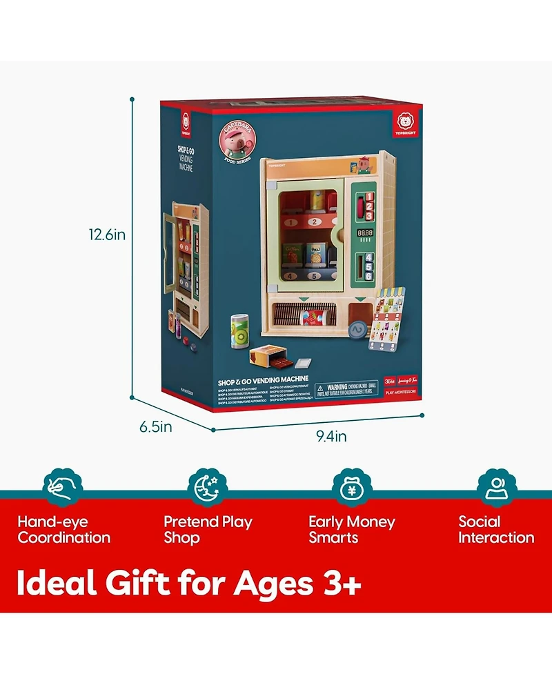 Top Bright Play Food for Kids Pretend Play Toys With Wooden Snack Bars and Drink Cans Wooden Vending Machine Play Set For Boys Girls