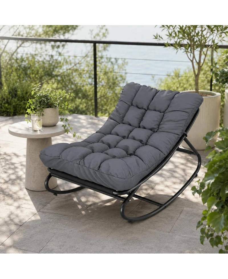 Gaomon Outdoor Rocking Chair with Padded Cushion - Foldable Patio Rocker, Portable Lawn Chair with Iron Frame for Porch and Garden, Dark Gray