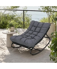 Gaomon Outdoor Rocking Chair with Padded Cushion - Foldable Patio Rocker, Portable Lawn Chair with Iron Frame for Porch and Garden, Dark Gray