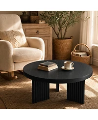 gaomon Round Coffee Table, Coffee Table for Living Room, Wood Center Table, Small Space