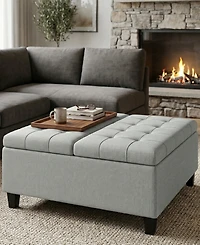 Simpli Home Harrison 16.5" Wood Storage Coffee Table Ottoman