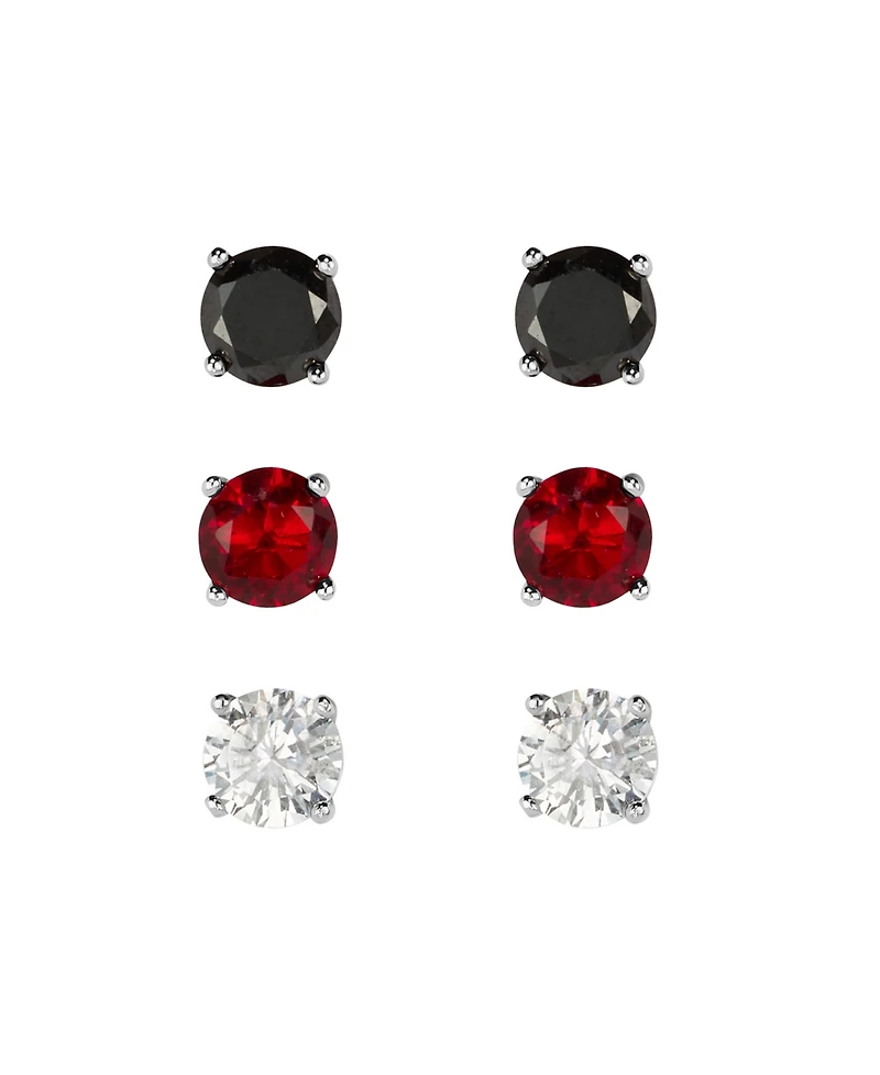 Macy's 5mm Cubic Zirconia Red, Clear and Black Trio Stud Earrings