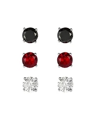 Macy's 5mm Cubic Zirconia Red, Clear and Black Trio Stud Earrings