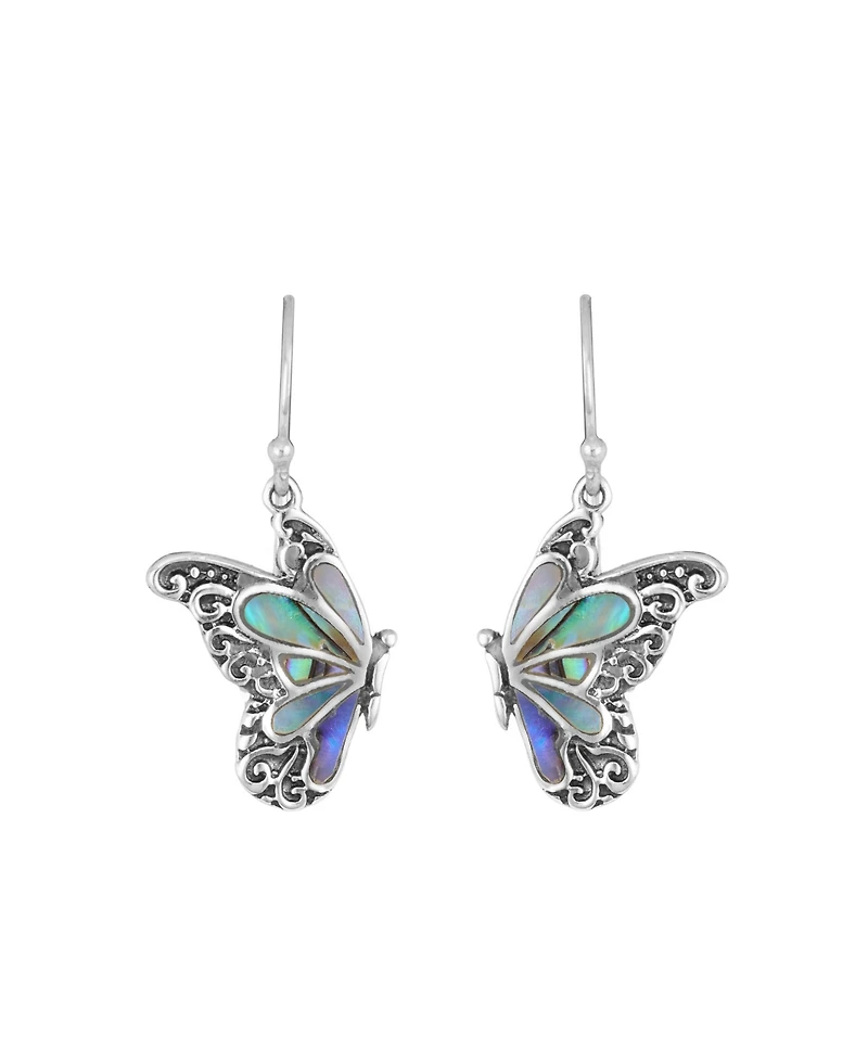 Macy's Abalone Imitation Pearl Oxidized Butterfly Drop Earrings