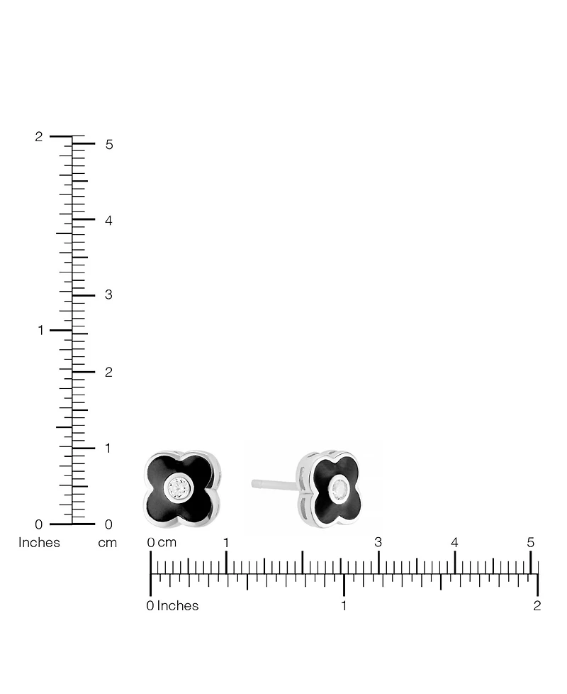 Macy's Black Enamel Clover with Cubic Zirconia Stud Earrings