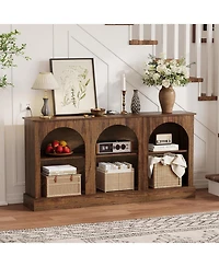 gaomon 63 Inch Mid Century Tv Stand, Console Table with Charging Station 3 Tier Media Console for Tv Up to 70 Inch, Living Room Entryway