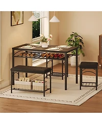 homfan Modern 4-Person Dining Table Set, Space-Saving Kitchen with Upholstered Benches, Wood and Metal Set for Apartments, Studios