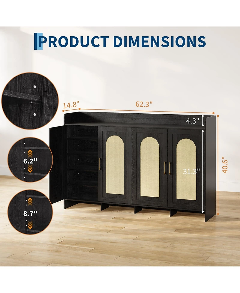 gaomon 4-Door Shoe Cabinet with Arc Edge, Particleboard Storage