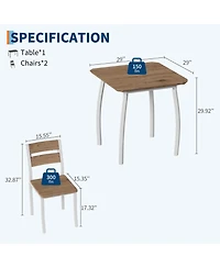 homfan 3 Piece Dining Table Set for 2 Space Saving Kitchen Furniture with Metal Frame, Upholstered Chairs Ideal for Small Spaces, Apartment
