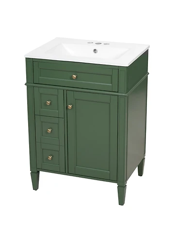 Busdays 24 Inch Bathroom Vanity with Top Sink Modern Storage Cabinet with 2 Drawers and a Tip Out Drawer Single Sink