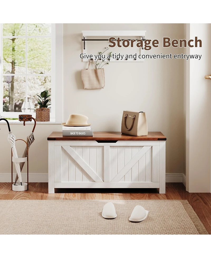 homfan Storage Bench, 39 Inch Wood Lift Top Entryway Organizer Chest with Slow Close Hinges, Coffee Table for Living Room