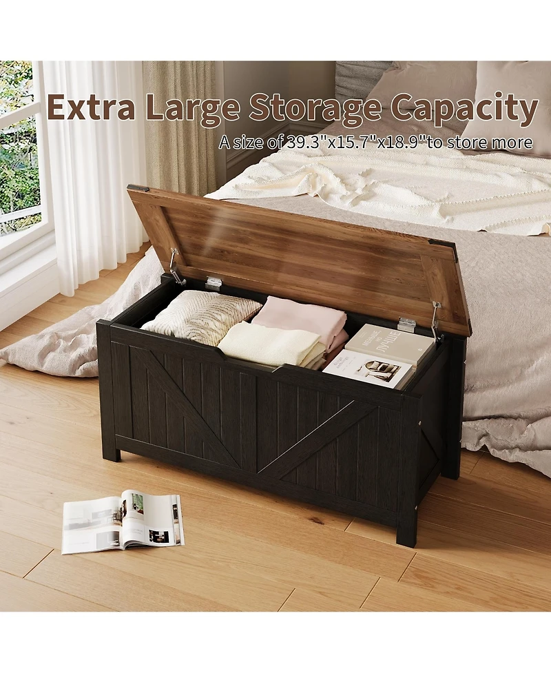 homfan Storage Bench, 39 Inch Wood Lift Top Entryway Organizer Chest with Slow Close Hinges, Coffee Table for Living Room