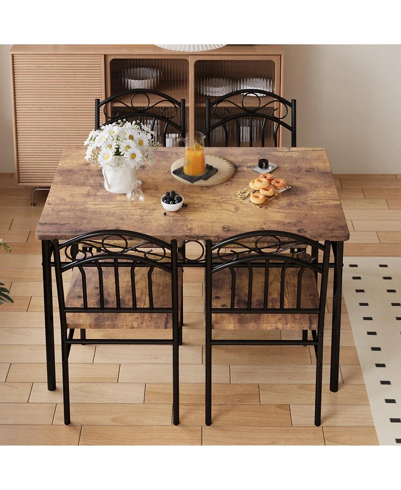 homfan Modern Dining Table Set for 4, Rectangular Kitchen Table and Chairs, Metal Frame Dining Set for Breakfast Nook, Dining Room, or Living Room