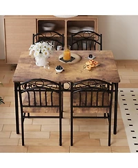 homfan Modern Dining Table Set for 4, Rectangular Kitchen Table and Chairs, Metal Frame Dining Set for Breakfast Nook, Dining Room, or Living Room