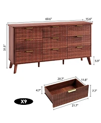 gaomon 60.6" Fluted 9-Drawer Dresser with Curved Profile, Modern Chest and Tv Stand