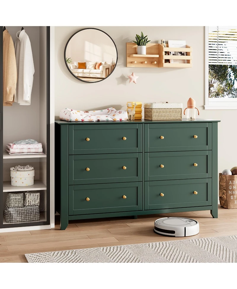 gaomon 54" Wide 6-Drawer Dresser with Metal Knobs, Modern Chest for Bedroom and Living Room