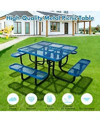 homfan Heavy Duty Metal Picnic Tables for Outdoors with Umbrella Hole, Square Top Coated Steel Commercial Grade Furniture Set Weather