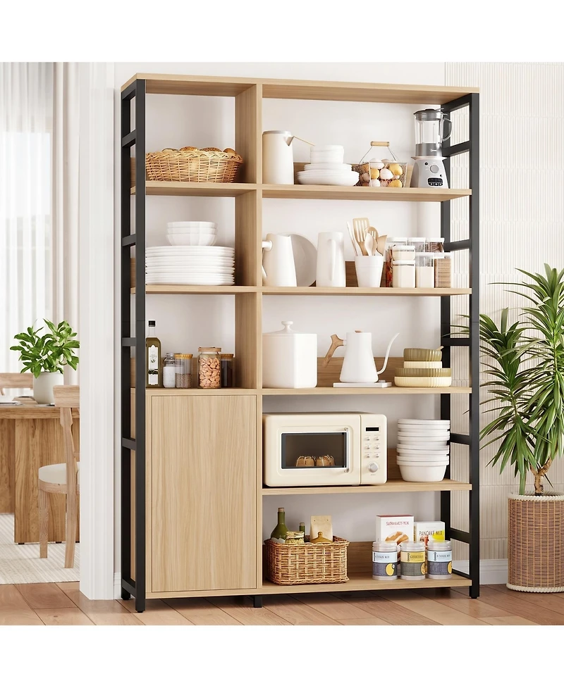 gaomon 5 Tier Bookshelf with Doors - 71.1" Industrial Display Standing Shelf Rack with Shelves and Metal Frame for Living Room, Office
