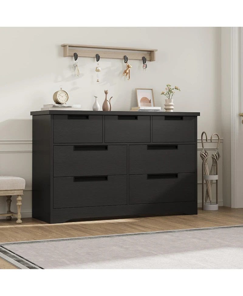 gaomon 7 Drawer Dresser for Bedroom, Natural Modern Double Dresser Organizer with Embedded Handles Design