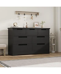 gaomon 7 Drawer Dresser for Bedroom, Natural Modern Double Dresser Organizer with Embedded Handles Design