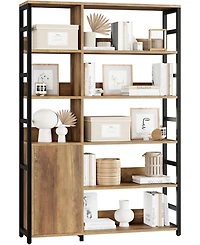 gaomon 5-Tier Bookshelf with Doors – 71.1" Industrial Display Shelf with Metal Frame, Adjustable Shelf and Protective Rails for Living Room