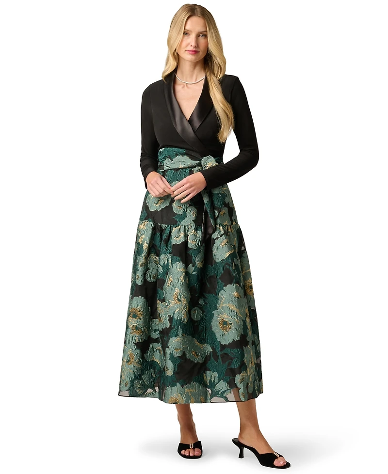 Adrianna Papell Women's Floral Jacquard V-Neck Dress