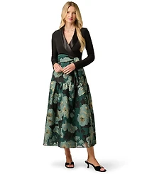Adrianna Papell Women's Floral Jacquard V-Neck Dress