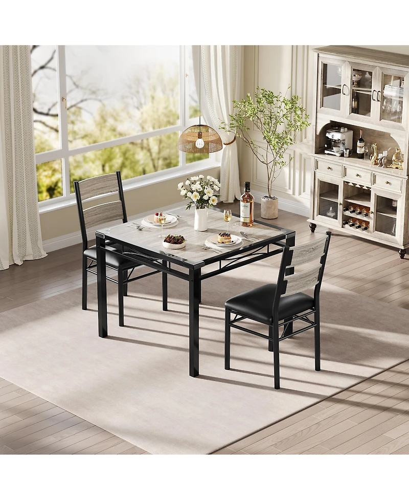 homfan Modern Dining Table Set for 2/4 - Space Saving Small Kitchen Table with Upholstered Chairs