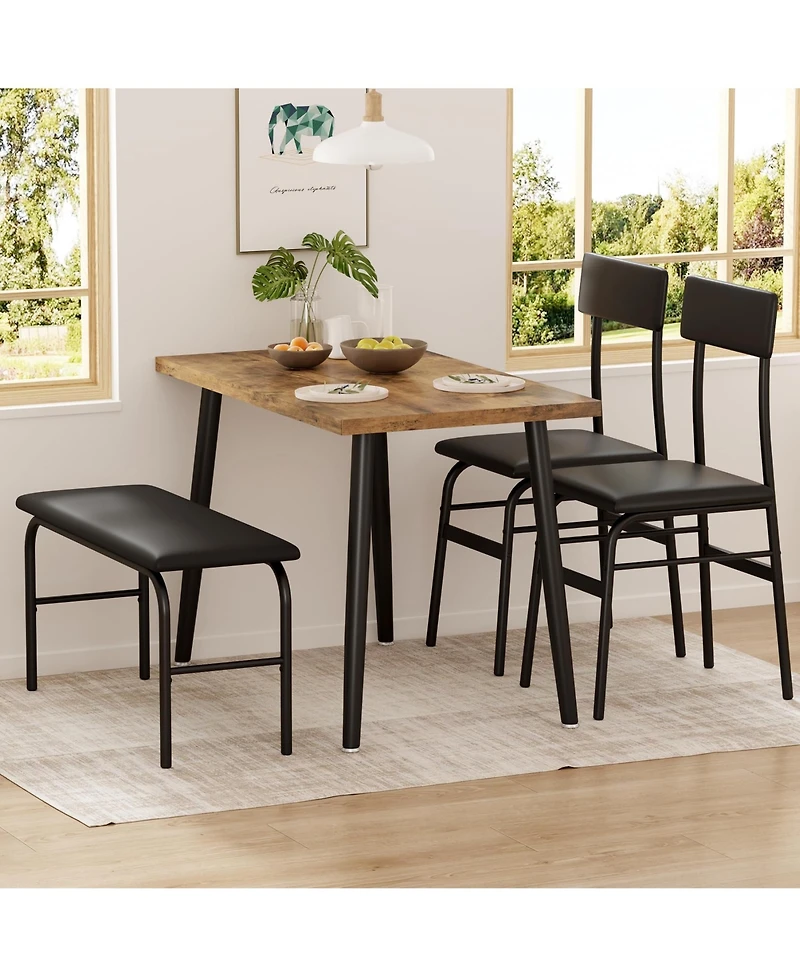homfan Space Saving 4 Piece Dining Table Set for 4 Modern Kitchen and Dining Room Furniture Includes 2 Upholstered Chairs and Bench
