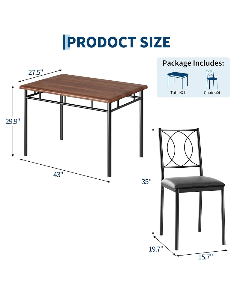homfan Space-Saving 5-Piece Dining Table Set for 4 Farmhouse Style Wood with Upholstered Chairs