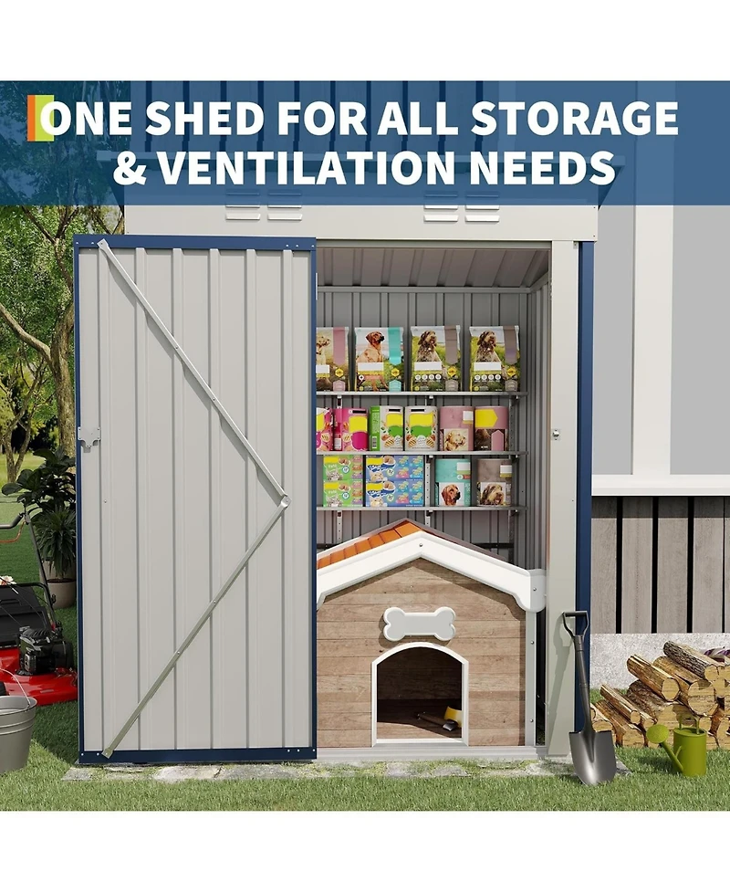 gaomon 5x3 feet Outdoor Storage Shed, 67 Cubic Feet Metal Tool Shed with Sloping Roof and Lockable Door, Compact Garden Shed for Backyard