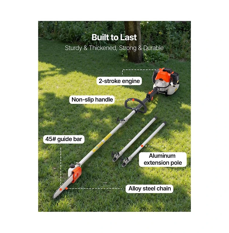 Sugift Gas Pole Saw 43CC 2 Stroke Gas Powered Pole Saws with 10 in Cutting Bar
