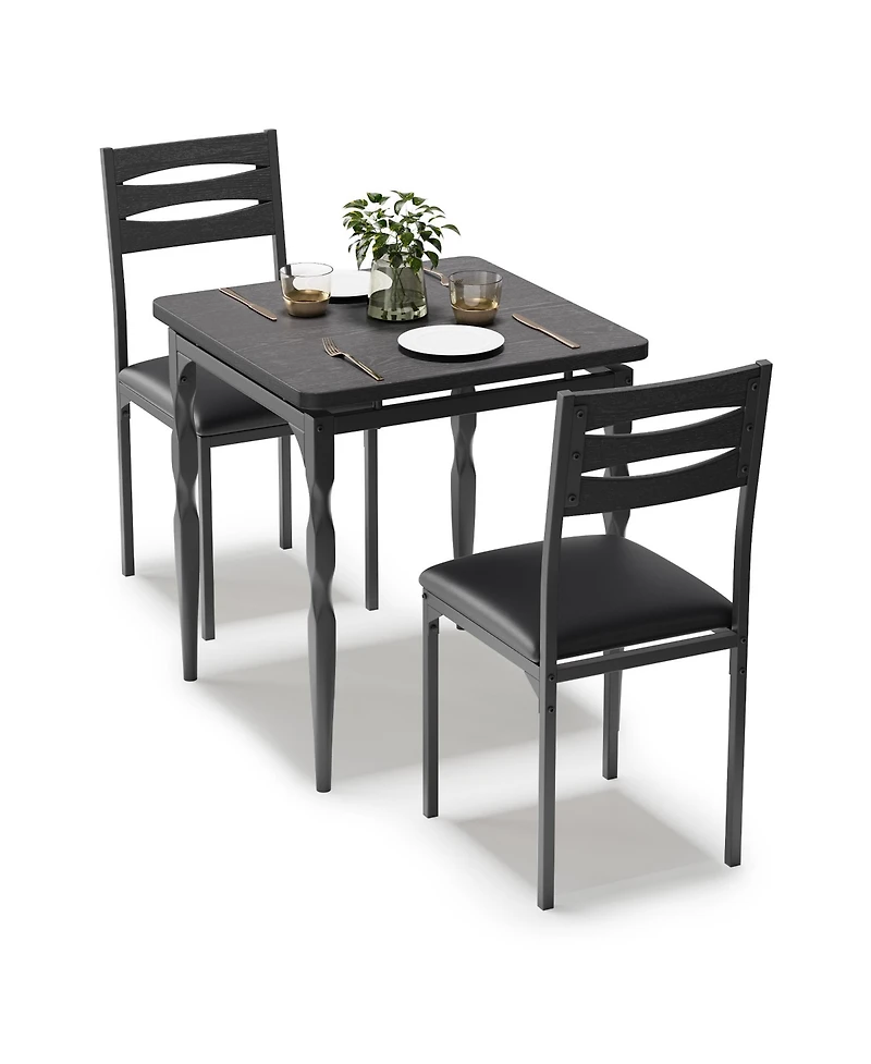 homfan Dining Table Set of 3, Wooden Kitchen with Spiral Metal Legs and Cushioned Chairs