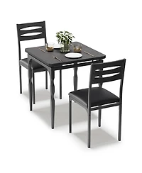 homfan Dining Table Set of 3, Wooden Kitchen with Spiral Metal Legs and Cushioned Chairs