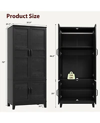 homfan Spacious Modern Wooden Wardrobe, 71"/72" Tall Freestanding Cabinet with 2-4 Doors, 2 Drawers, Adjustable Shelves, Hanging Rod, Organizer