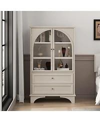 Streamdale Furniture Glass Door Display Cabinet with 2 Drawers and Adjustable Shelf