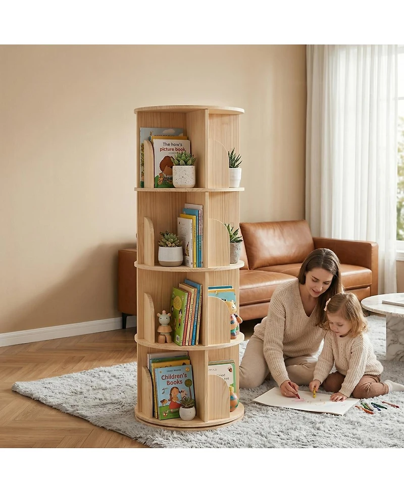 Streamdale Furniture 4-Tier Rotating Wooden Bookshelf, 360 Spinning Floor Display Shelf