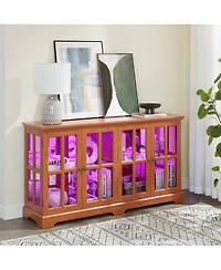 Streamdale Furniture Antique Four-Door Led Curio Display Cabinet with Glass Doors
