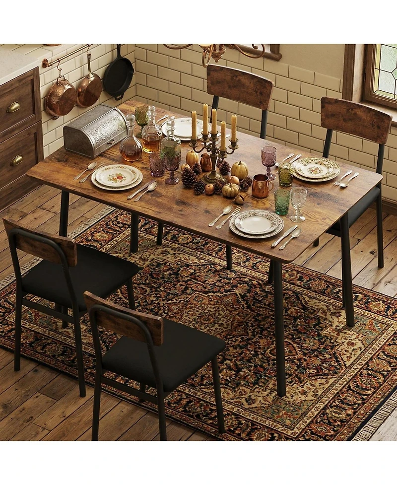 homfan Dining Table Set for 4 With Upholstered Chairs, Beveled Edge Design, Wood Kitchen Chairs Dining, Room, Apartment