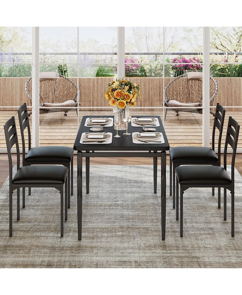 homfan Dining Table Set of 5, Wooden Kitchen with Spiral Metal Legs and Cushioned Chairs