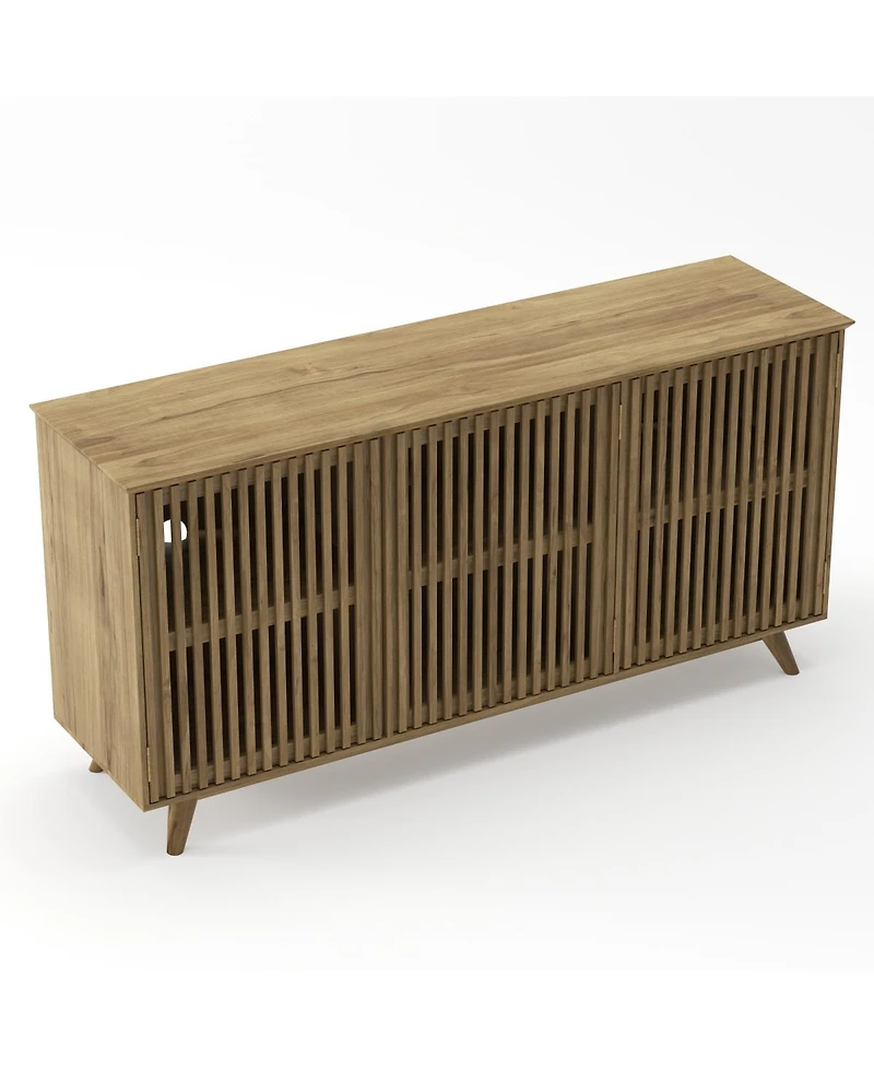 Streamdale Furniture 58.86" Solid Pine Mid-Century Modern Tv Stand with Adjustable Shelf